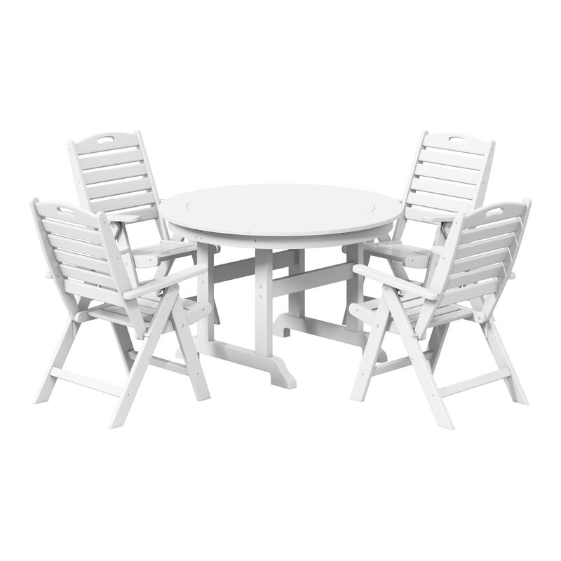 WestinTrends 5-Piece HDPE Round Patio Dining Table Set with Foldable Chairs