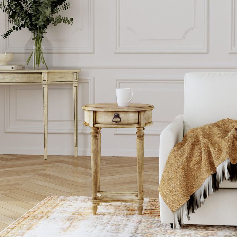 Butler Specialty Jules 1 Drawer Round End Table with Storage, Beige