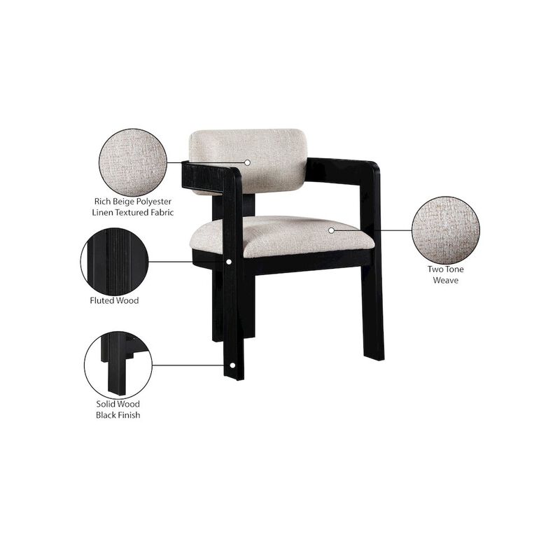 Meridian Furniture Sacha Beige Linen Textured Fabric Dining Chair, Set of 2