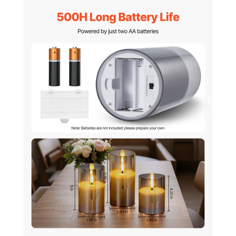 3-Pack Flameless LED Candles with Remote Control, Battery Operated