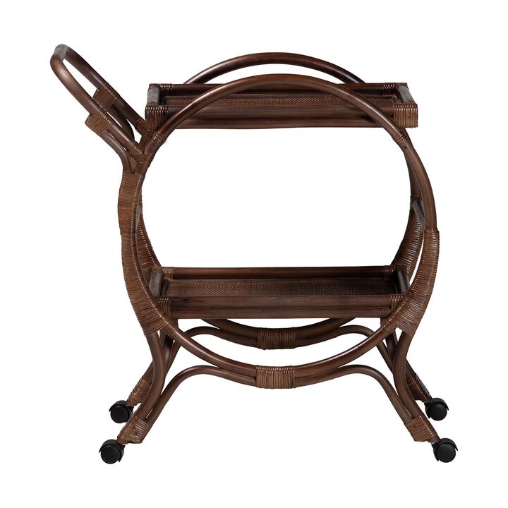 bali & pari Selah Natural Rattan Kitchen Cart - Handwoven Wicker 2-Tier Mobile Serving Cart with Tray Top