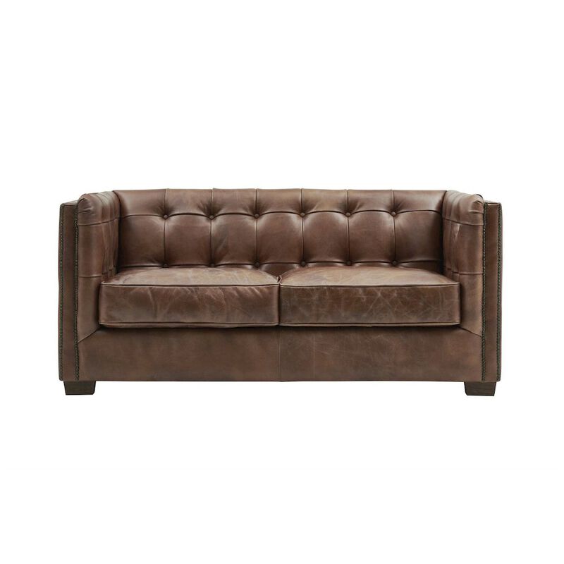 Crafters and Weavers Tuxedo Leather Love Seat - Bark Brown