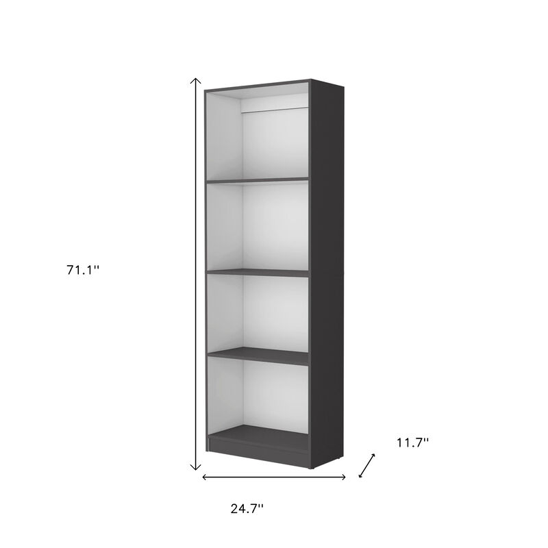 HomeRoots 71" Gray And White Wood Four Tier Bookcase image number 4