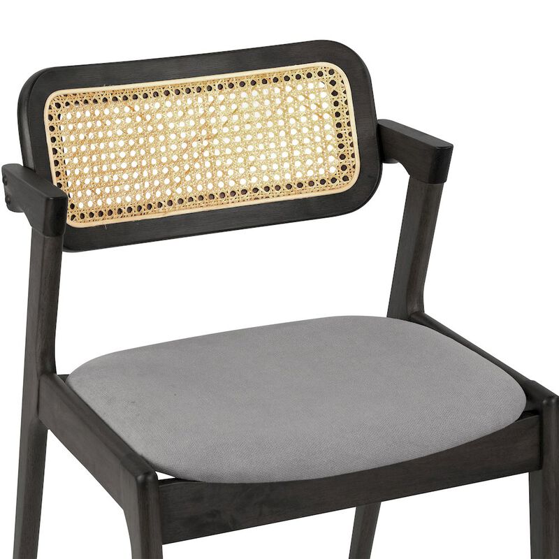Glamour Home Set of 2 Azula Gray Fabric Dining Chair with Rattan Back and Black Wood Legs