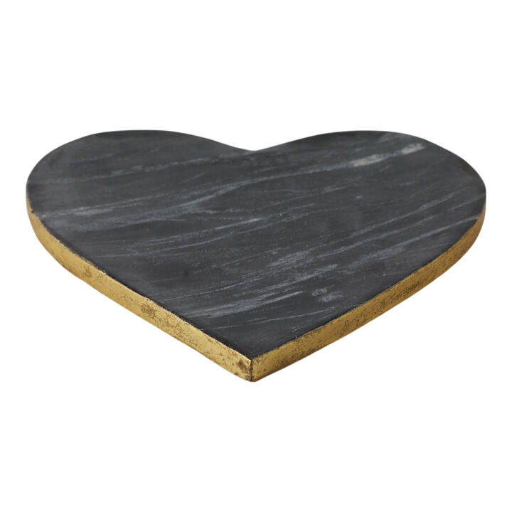 8x8" Marble Heart Tray W/ Gold Edges, Black/white