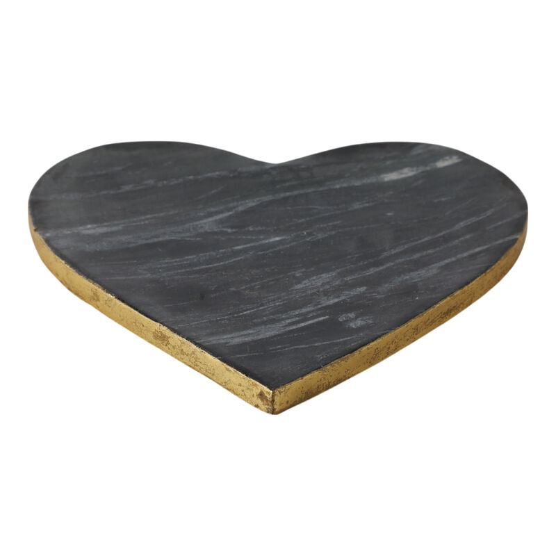 8x8" Marble Heart Tray W/ Gold Edges, Black/white image number 0