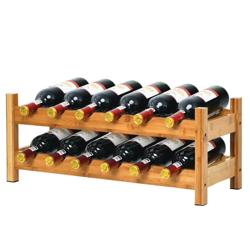 2-Tier Bamboo Wine Rack for 12 Bottles, Stylish Storage Shelf