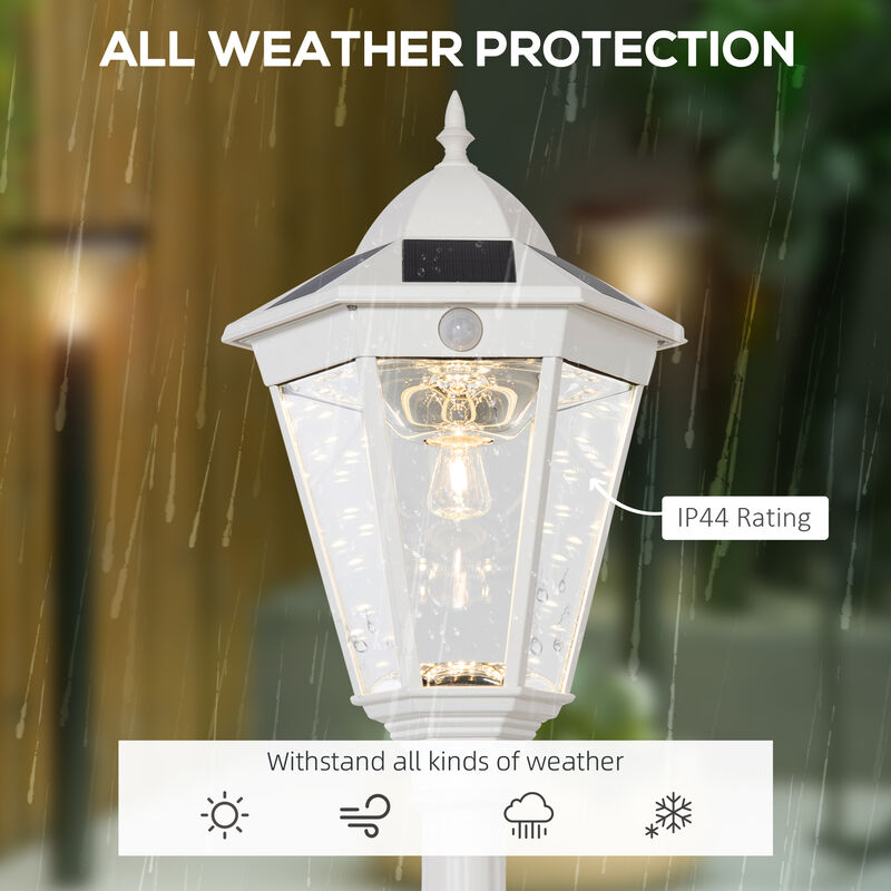 Outsunny 77" Solar Lamp Post Light, Waterproof Aluminum Outdoor Vintage Street Lamp, Motion Activated Sensor PIR, Adjustable Brightness, for Garden, Lawn, Pathway, Driveway, White