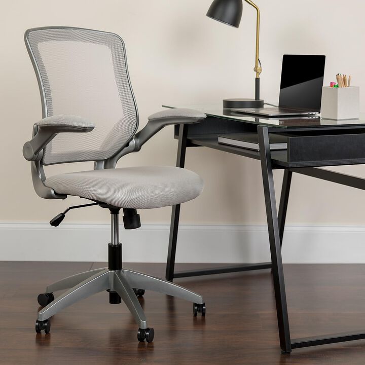 Flash Furniture Kale Mid-Back Gray Mesh Swivel Ergonomic Task Office Chair with Gray Frame and Flip-Up Arms