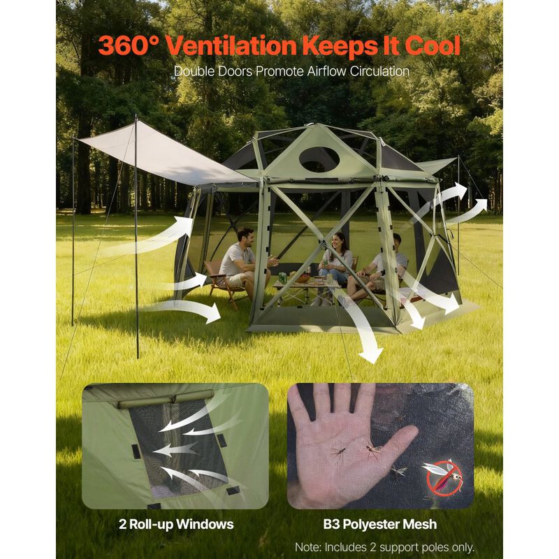 Large Pop-Up Gazebo Tent with Mesh Screen and Carry Bag for Camping-Green image number 3
