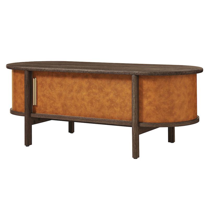 Coralie Curved Vegan Leather Oval Coffee Table image number 4