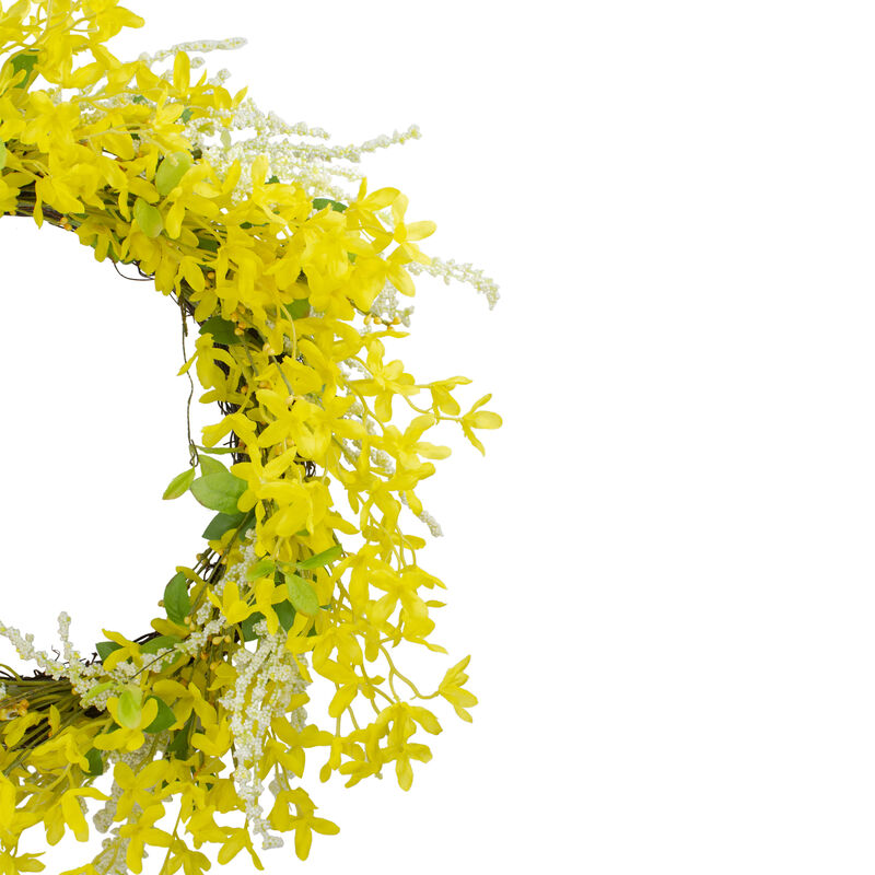 Forsythia and Leaves Artificial Floral Spring Wreath  Yellow - 22-Inch image number 3