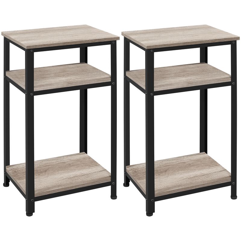 Yaheetech Tall End Table Set of 2, 18x14x29.5 inch Industrial Side Table with Strong Wooden Shelves, 2PCS Slim 3-Tier Telephone