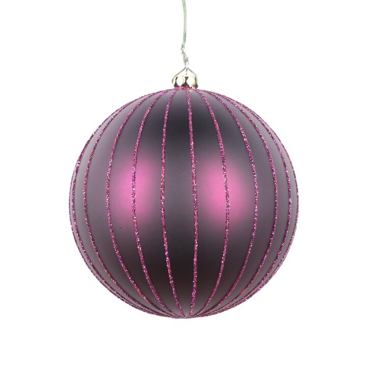 Vickerman 4" Plum Matte Glitter Ball Christmas Ornament. Includes 4 Pieces per Bag.
