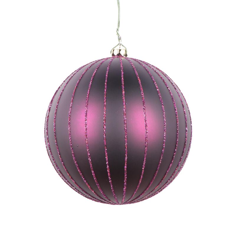 Vickerman 4" Plum Matte Glitter Ball Christmas Ornament. Includes 4 Pieces per Bag. image number 0