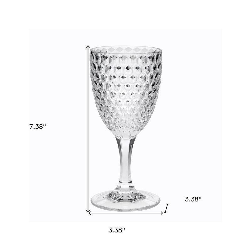 HomeRoots Set of Four Clear Diamond Acrylic Stemmed All Purpose Wine Glass image number 4