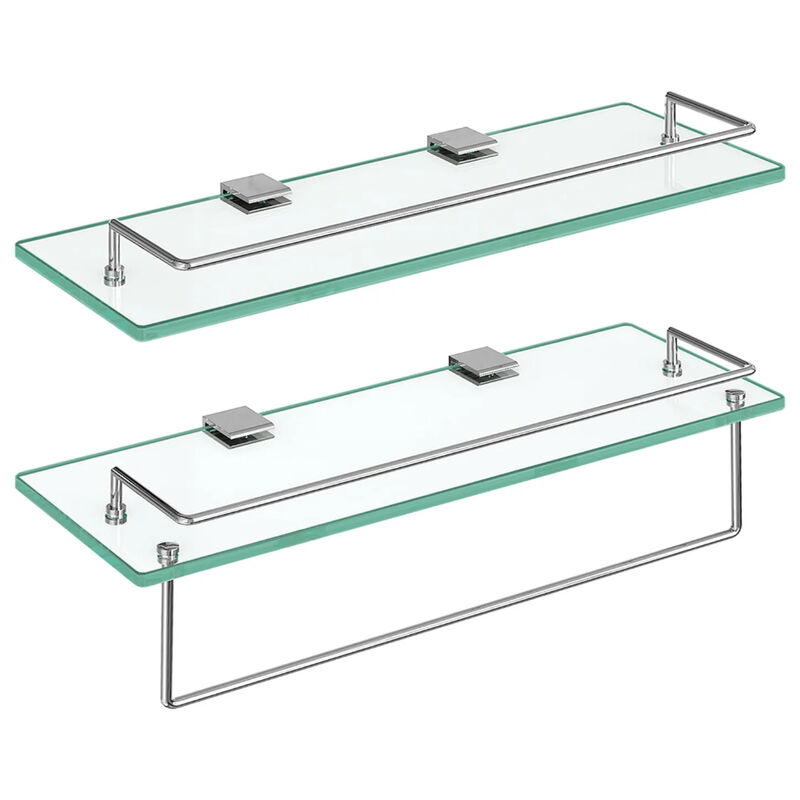 Wall-Mounted Glass Shelves Set of 2 with Durable Stainless Steel Frame-Silver image number 0
