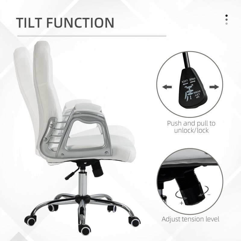 Vinsetto Home Office Chair, Velvet Computer Chair, Button Tufted Desk Chair with Swivel Wheels, Adjustable Height, and Tilt Function, White