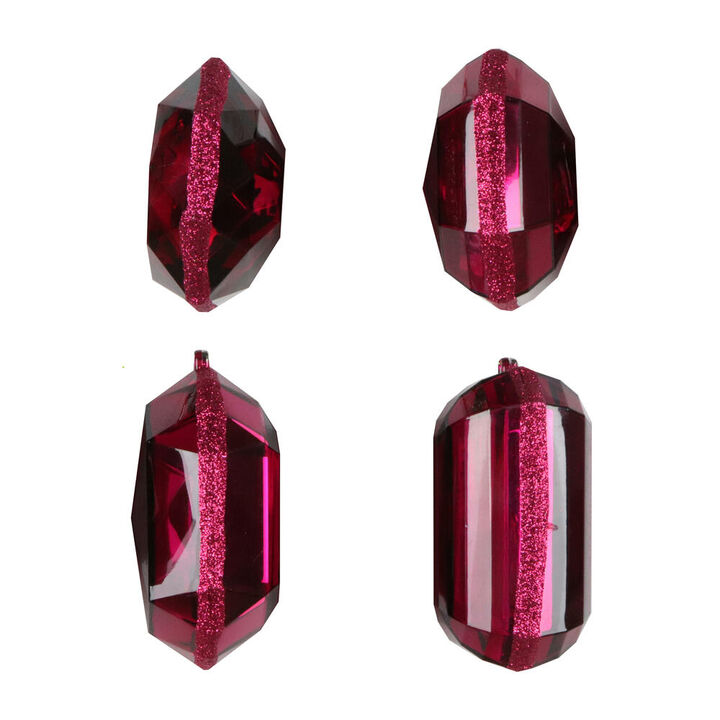 Vickerman 4-5" Burgundy Jewel Glitter Ornament Assorted, Includes 4 Pieces per Bag