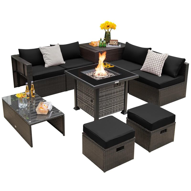 Mondawe Outdoor 9 Pieces Patio Furniture Set with 50,000 BTU Propane Fire Pit Table