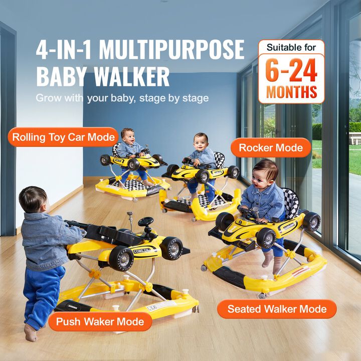 4-in-1 Foldable Baby Walker Activity Center with Wheels Adjustable Height and Toys