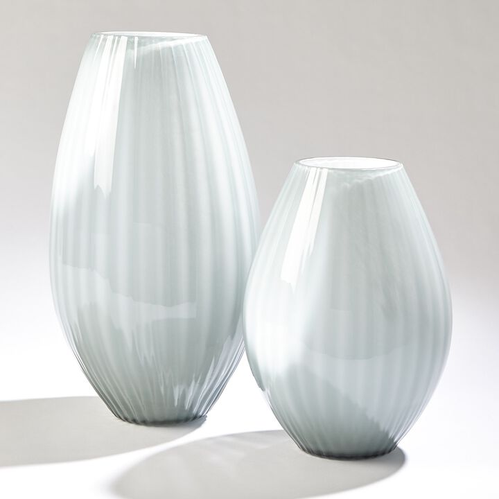 Cased Glass Stripe Vase- Small White