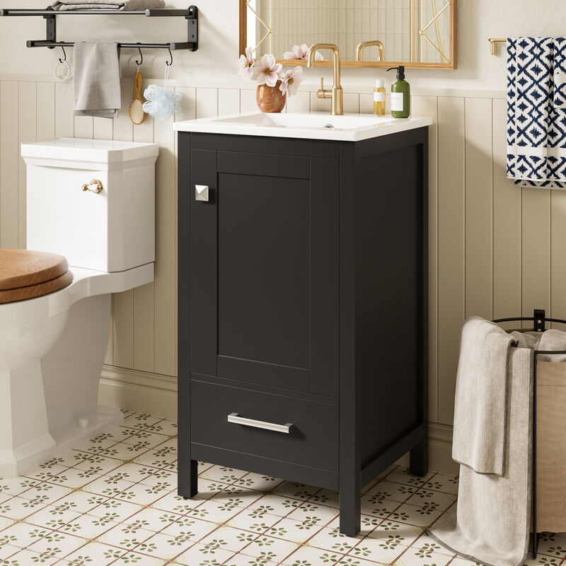 ELEMENT ACE Compact Bathroom Vanity with Integrated Ceramic Sink, Soft-Close Drawer & Door, Divider Drawer, Adjustable Foot Pads for Small Bathrooms image number 3