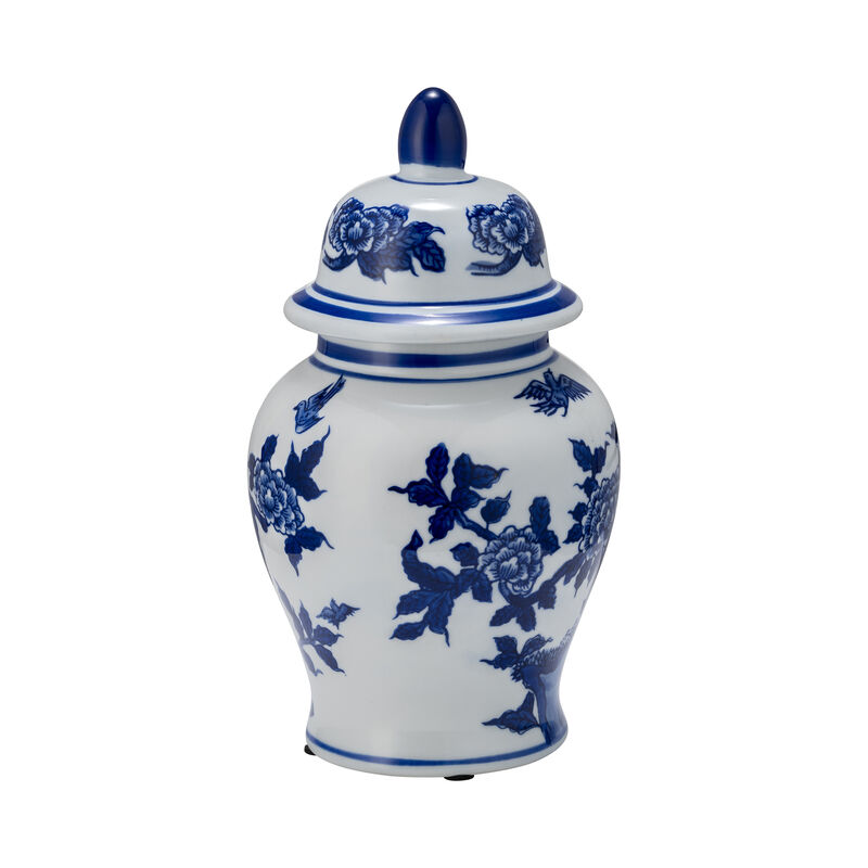 Cer, 10"h Temple Jar, Blue/white image number 0