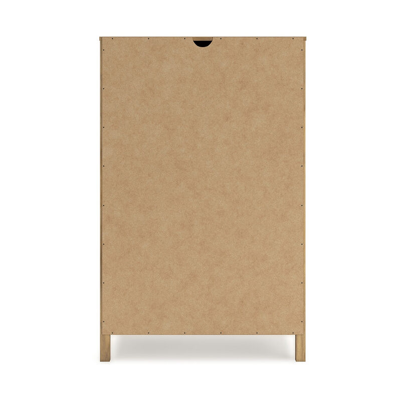 Maci Tall Dresser Chest, 5 Drawers, Natural Brown Wood Finish, 50 Inch