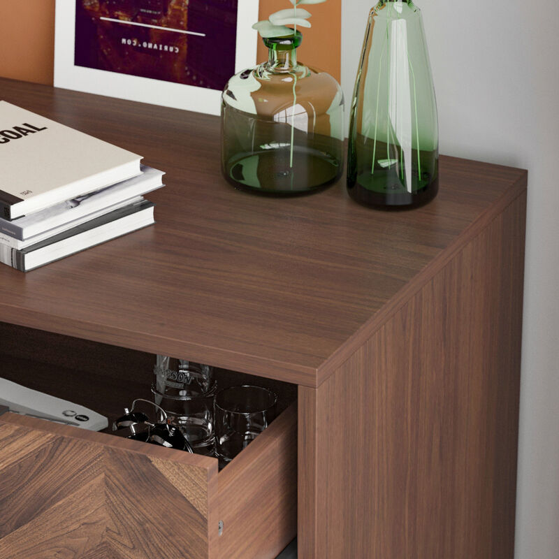 2-Drawer Brown Wood Nightstand With Metal Legs, Side Table Bedside Table 24 in. H x 18.9 in. W x 15.7 in. D