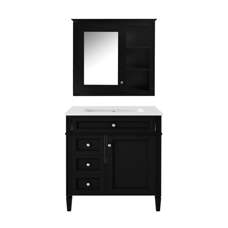 Merax Bathroom Vanity Set with Mirror Cabinet, Ceramic 3-Hole Basin, Soft-Close Storage image number 0