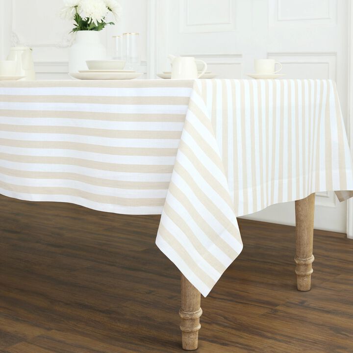 Linen Tablecloth for Dining Table, Holiday and Everyday Table Decor - Sorrento Stripe