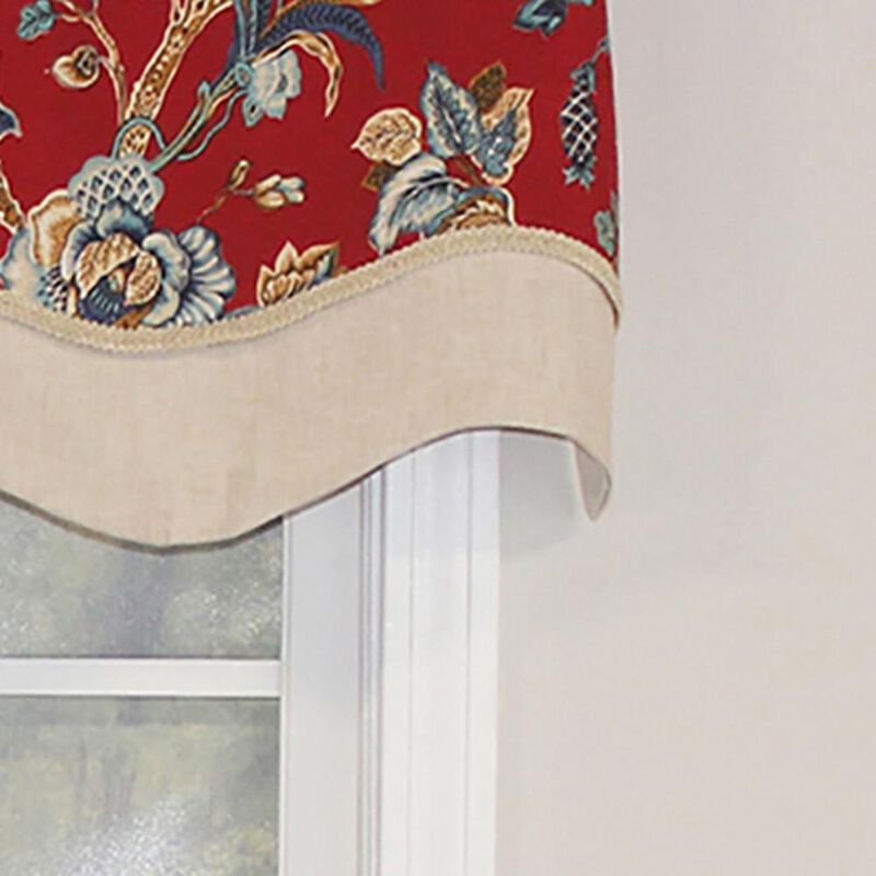 RLF Home Gianna Glory Valance Red. 3" Rod Pocket, Layered, Trimmed. 50"W X 16"L
