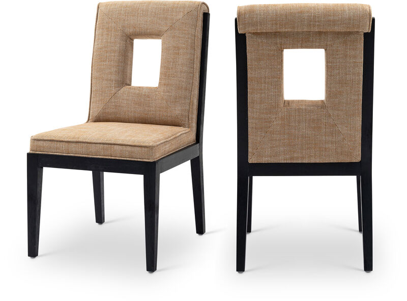 Meridian Furniture Gwendolyn Cognac Linen Textured Fabric Dining Side Chair, Set of 2
