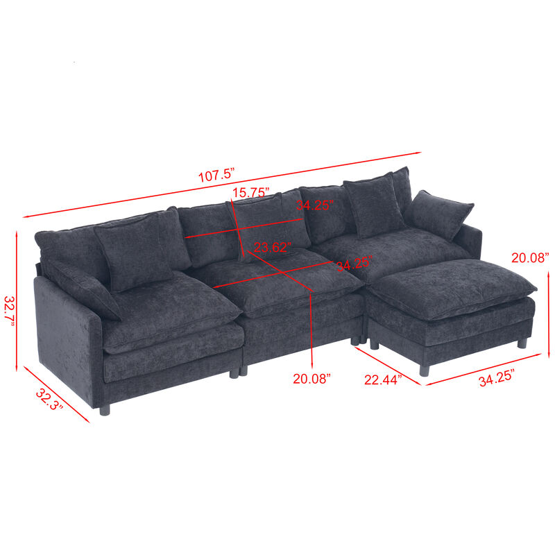TATEUS 4-Seat L Shaped Modern Sofa Modular Sectional