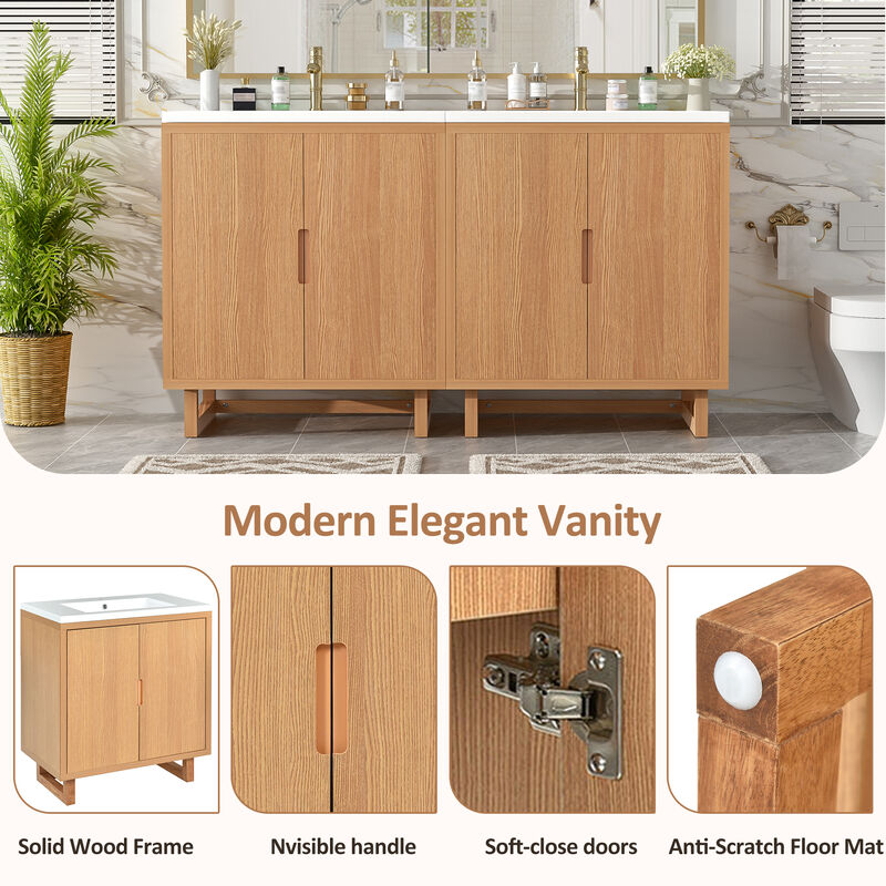 Whisen 60.2" Bathroom vanity Set with Sink, Combo Cabinet, Bathroom Storage Cabinet, Solid Wood Frame