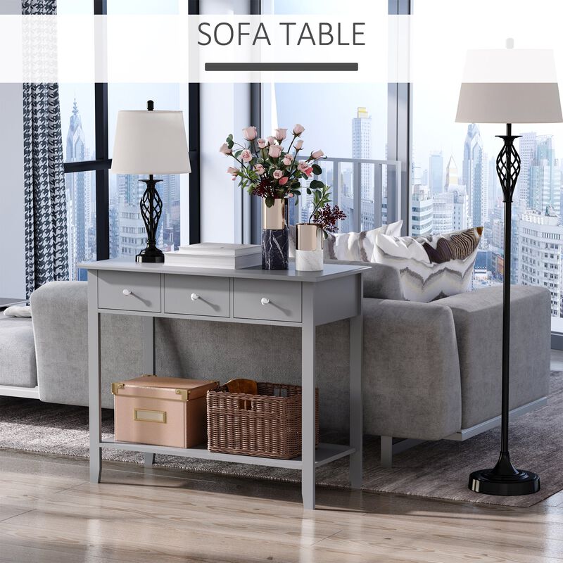 Grey Industrial Entryway: Console Table with Drawer & Shelf