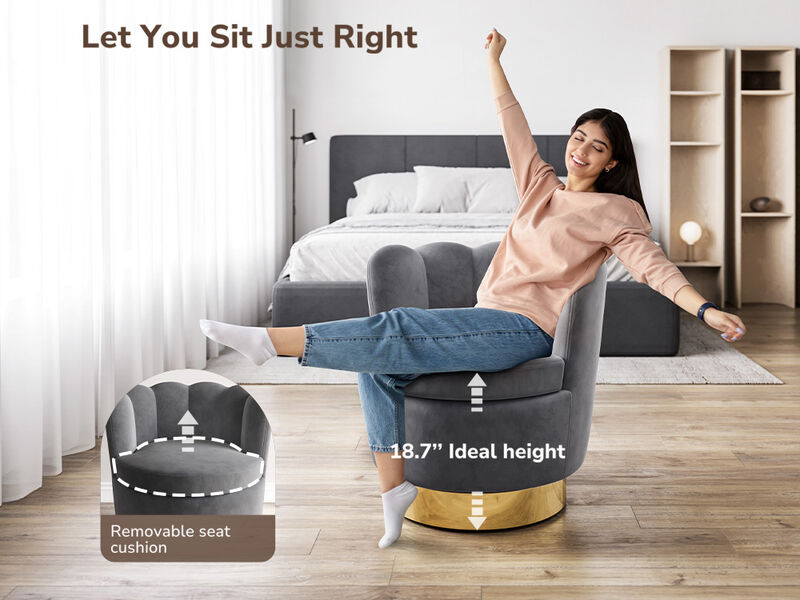 BELLEZE Swivel Accent Chair, Velvet Modern Round Petal Swivel Barrel Chair, 360° Upholstery Swivel Sofa Armchair, Comfy Swivel Accent Chair for Living Room Bedroom - Lotus (Dark Grey)