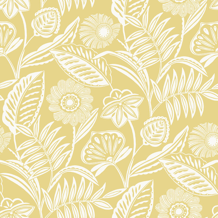 Alma Yellow Tropical Floral Wallpaper