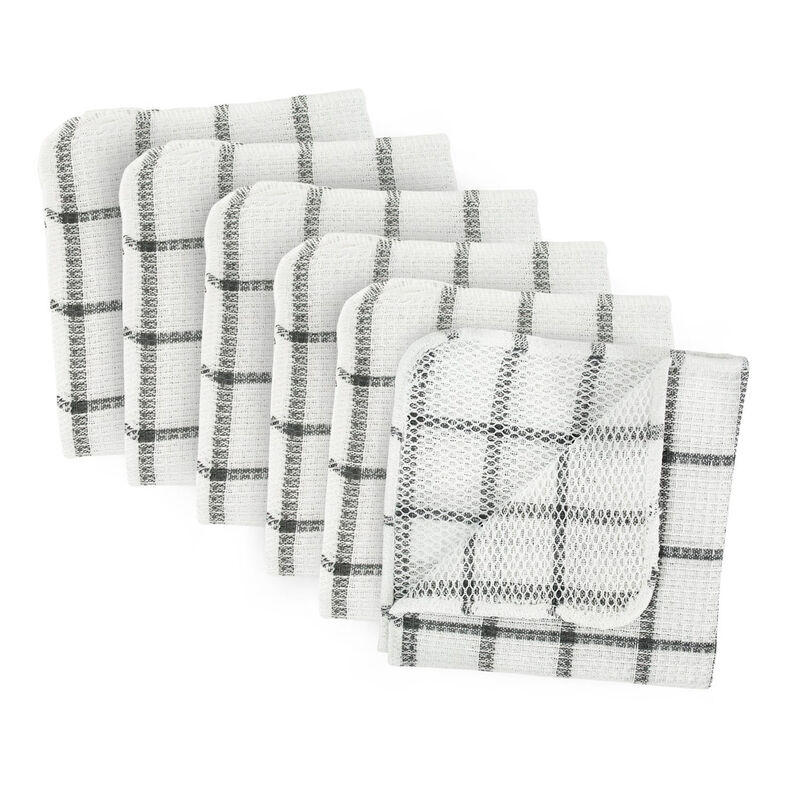 Pack of 6 Gray and White Checkered Pattern Scrubber Dishcloths 12"