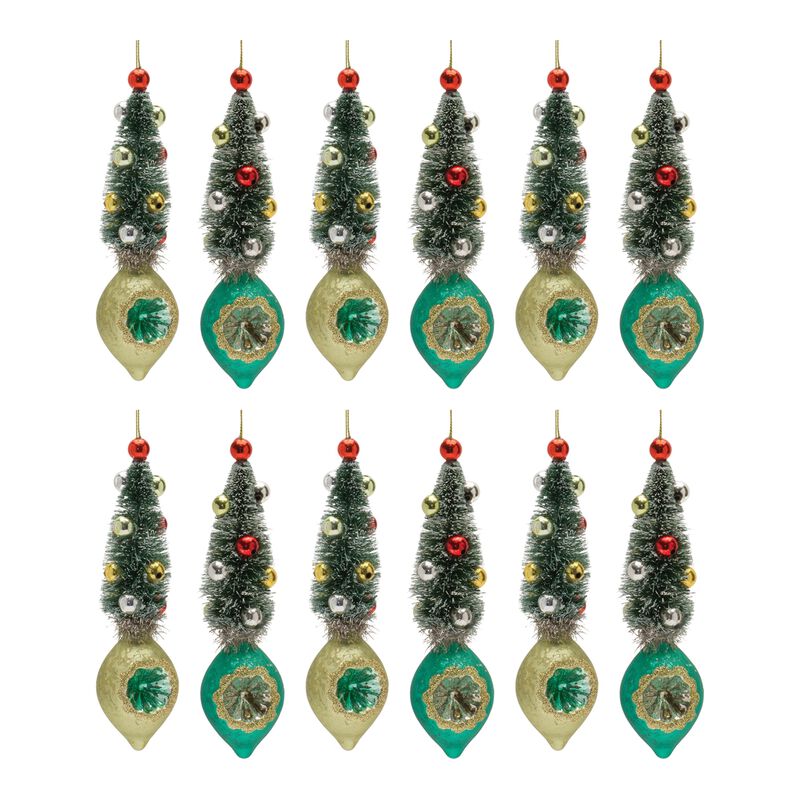 Pine Tree Reflector Drop Ornament (Set of 12) – Festive Christmas Decorations with Pine Tree Design and Reflective Finish