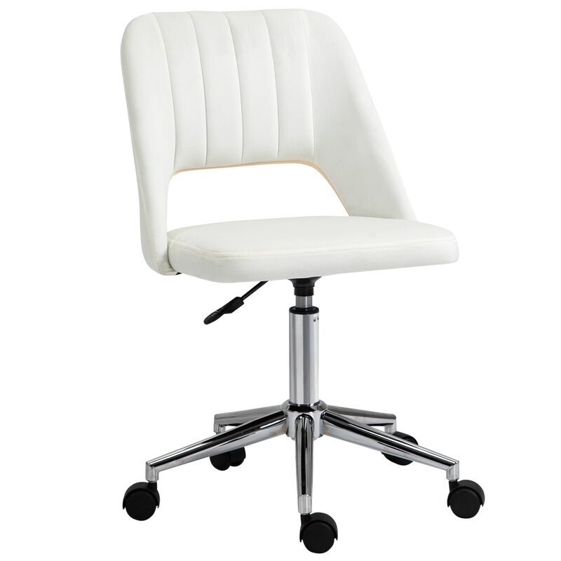 Modern Mid Back Office Chair with Velvet Fabric, Swivel Computer Armless Desk Chair with Hollow Back Design for Home Office, Cream White image number 1