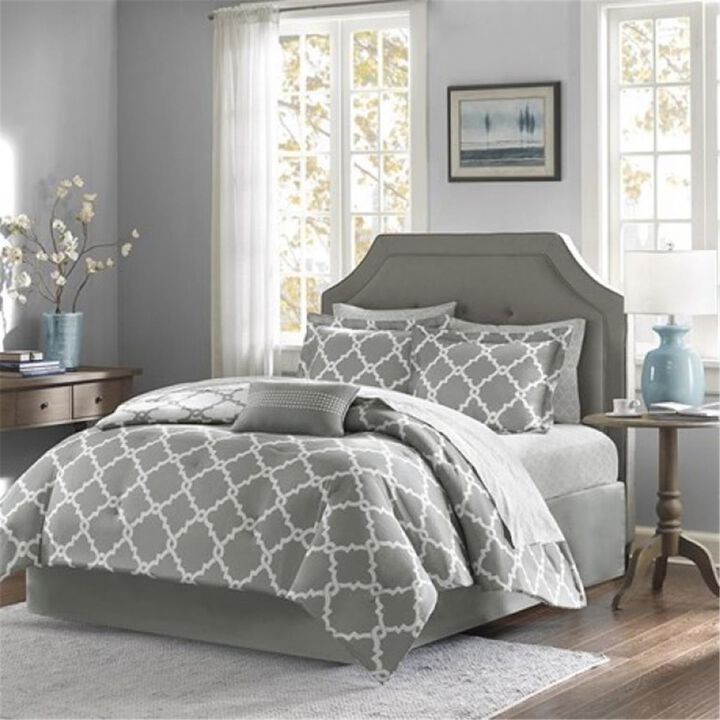 Madison Park  Essentials Merritt Complete Bed And Sheet Set Cal King  Grey