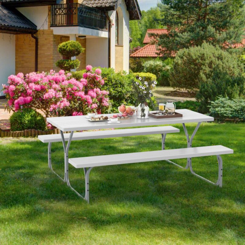 Hivvago Picnic Table Bench Set with HDPE Tabletop for 8 Person