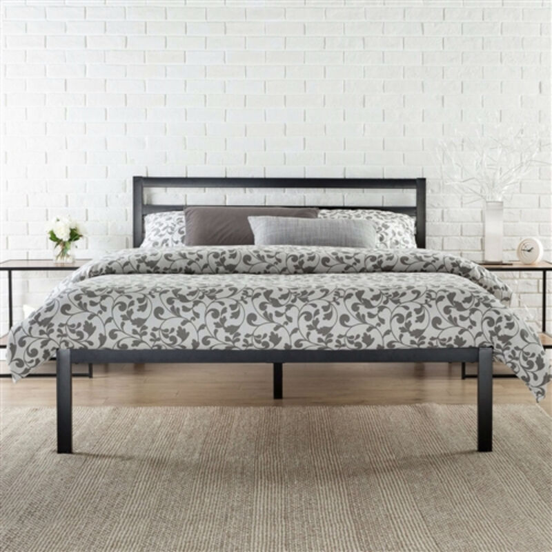 Metal Platform Bed Frame with Headboard and Wood Slats for Mattress Support
