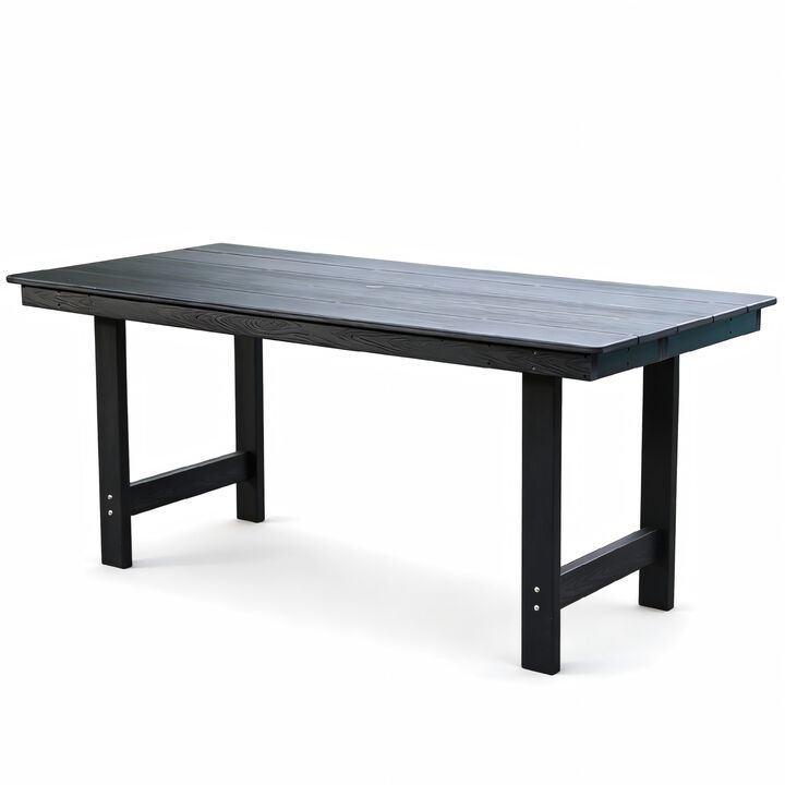 WOW PIONEER Patio Dining Rectangular Patio Dining Table HDPE Weather-Resistant Seats 4&ndash;6 Umbrella Hole Backyard Garden Poolside Entertainment