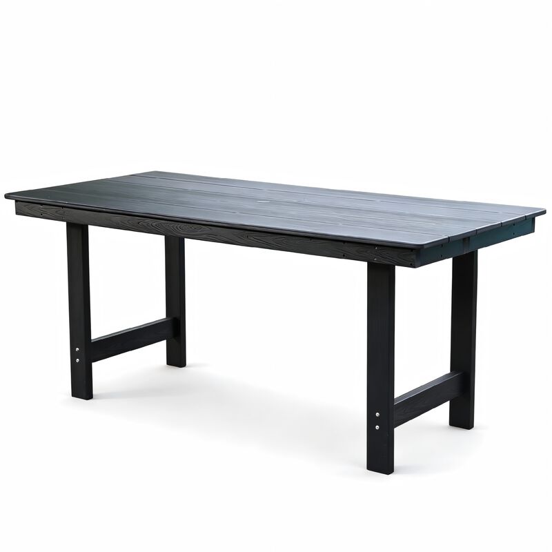 WOW PIONEER Patio Dining Rectangular Patio Dining Table HDPE Weather-Resistant Seats 4&ndash;6 Umbrella Hole Backyard Garden Poolside Entertainment image number 0
