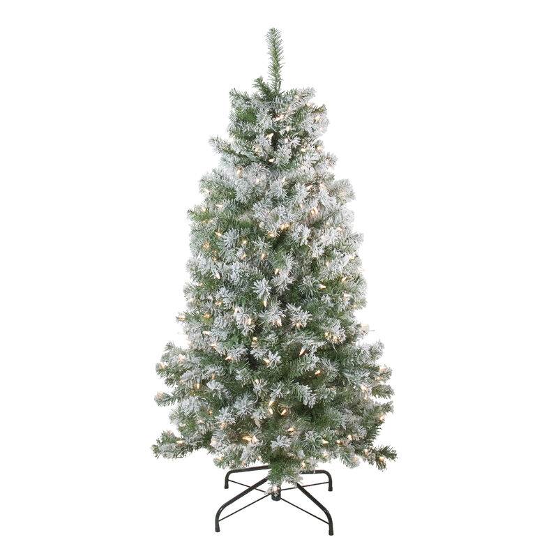 4.5' Pre-Lit Medium Flocked Winema Pine Artificial Christmas Tree - Clear Lights image number 1