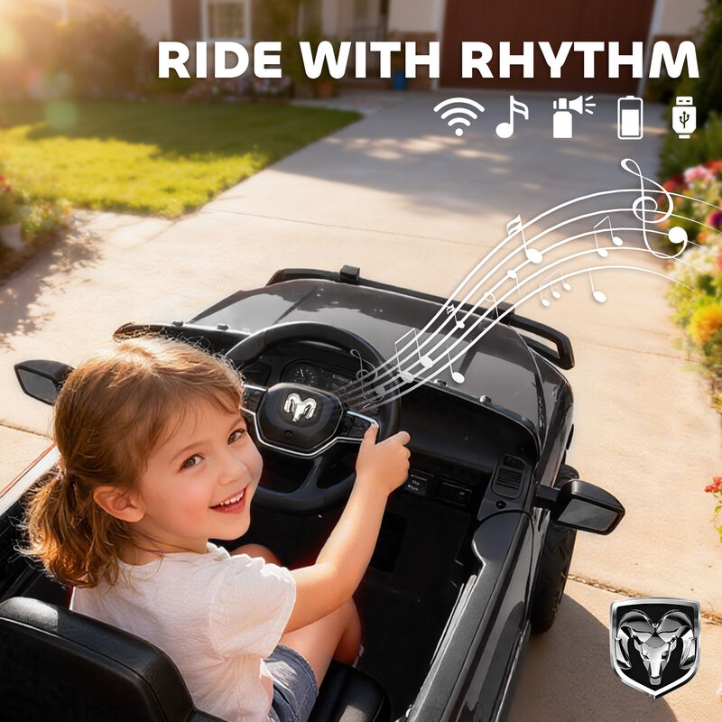 BreeBe 12V Kids Ride on Car, Licensed Dodge RAM 3500 Ride on Toys with Dual Motors, Remote Control image number 6