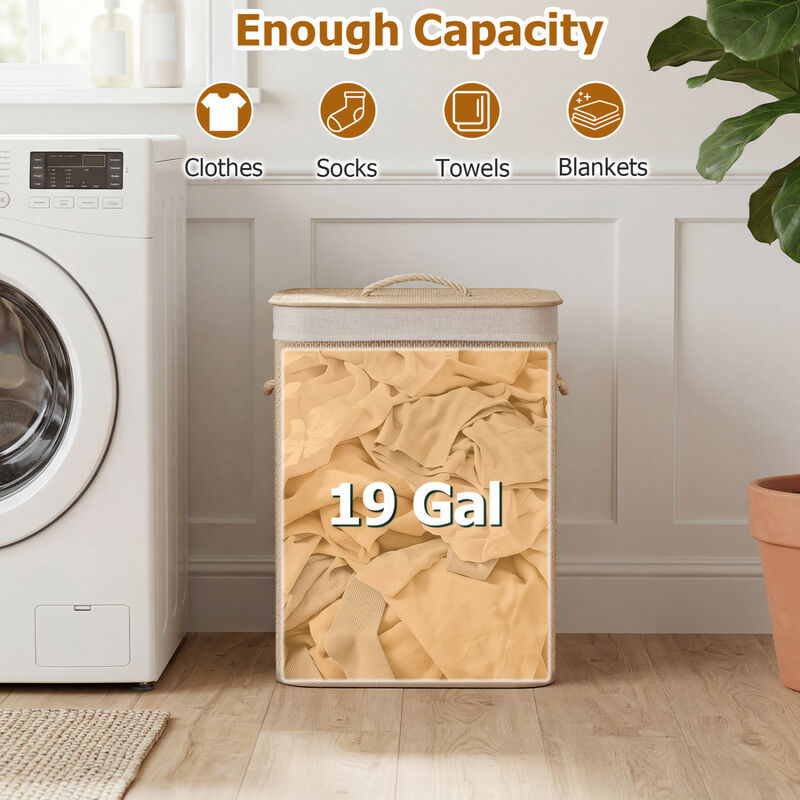19 Gal Wicker Clothes Hamper with Removable Liner and Carry Handles image number 5